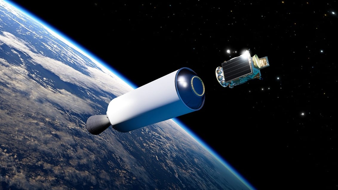 Artist view of the Maia upper stage releasing its payload above Earth