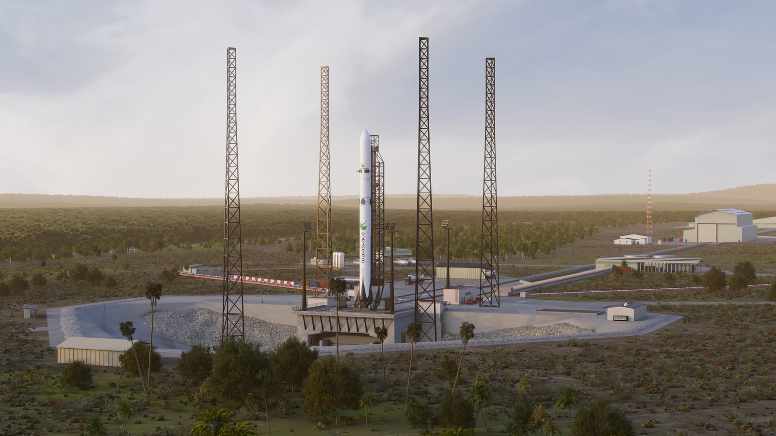 The Maia launcher on the converted Soyuz launch complex at the CSG